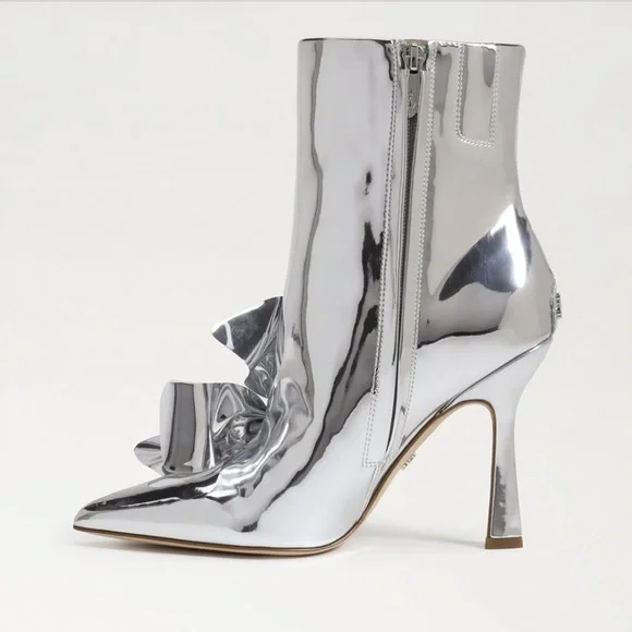 SAM EDELMAN $200 Esmae Stiletto Ankle Metallic Bootie Floral Detail Size 7.5 NEW - Picture 3 of 12